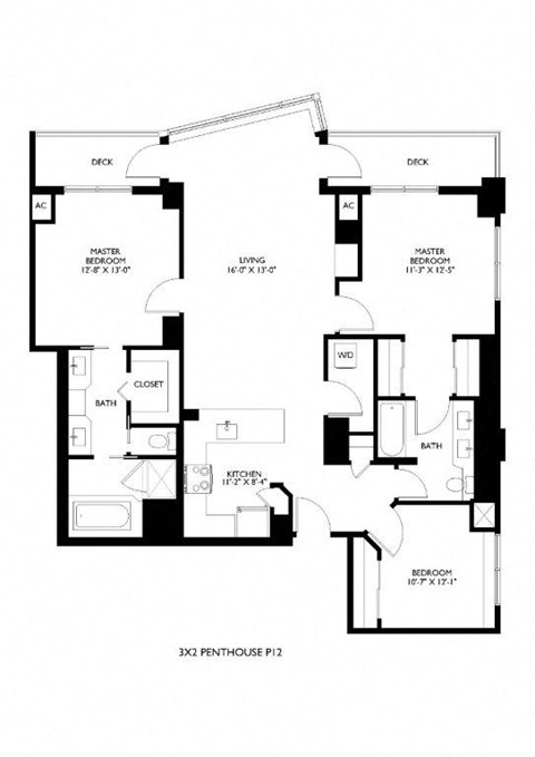 Floor plan for 3 beds, 2 baths, 1418 sqft